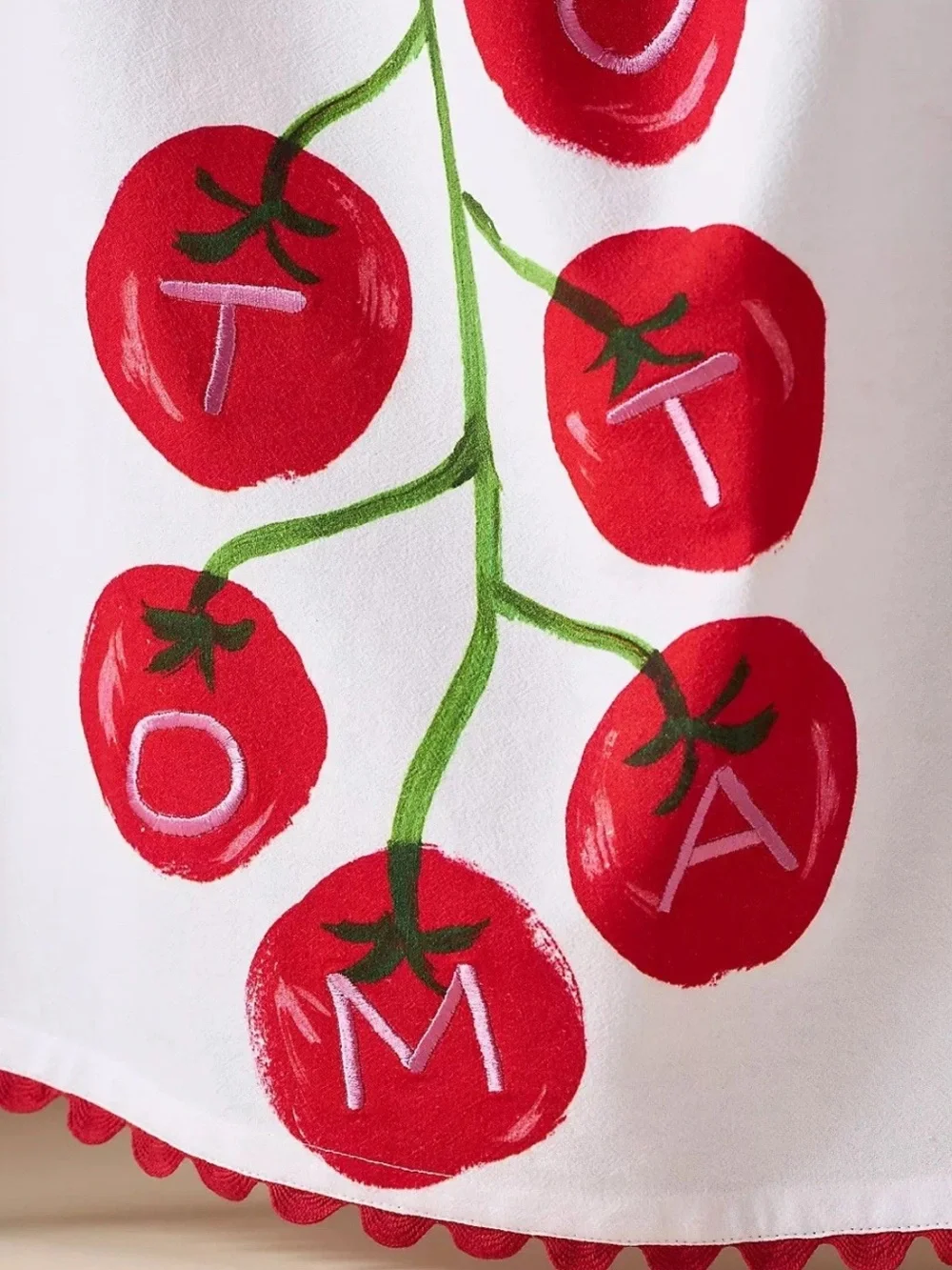 NWT Anthropologie Phthalo Ruth Tomato Embroidered Dish Towel